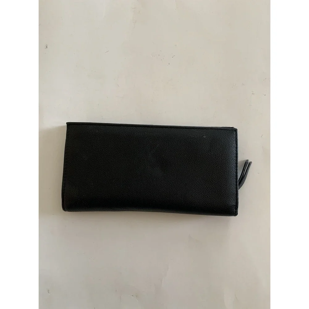 Jessica Simpson Women's Black Continental Wallet Clutch Gunmetal Logo Card Slots
